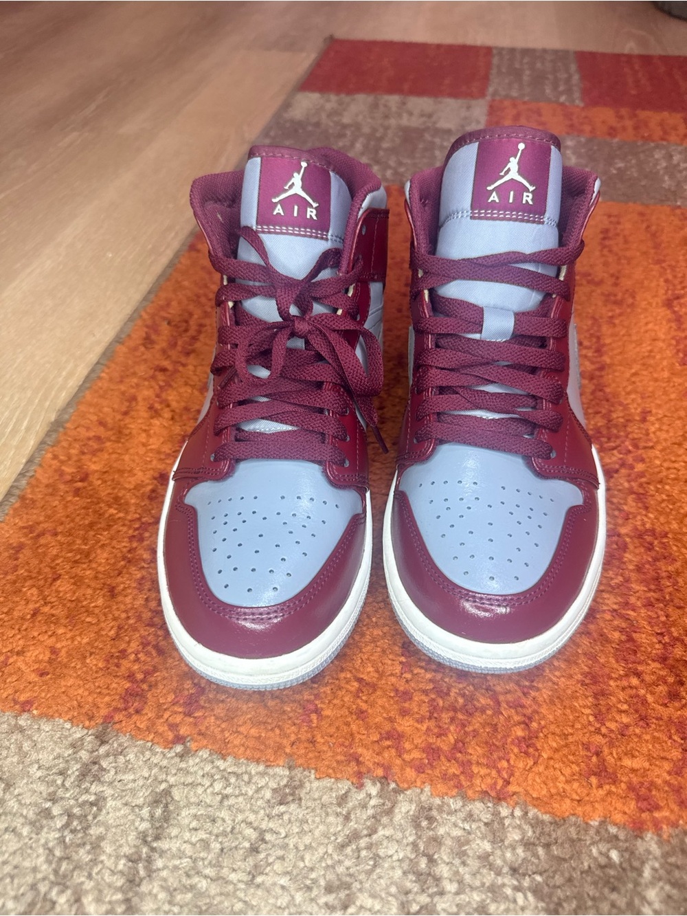 Jordan Kids High-Top Sneakers in Burgundy and Light Blue